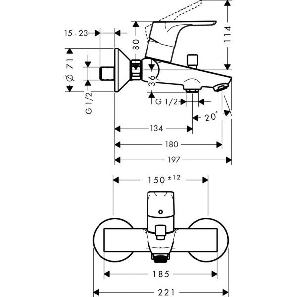 Схема однорычажного смесителя для ванной Focus E2