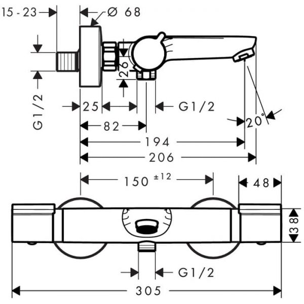 Схема настенного термостатического смесителя Hansgrohe