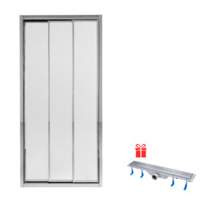 Набор Qtap дверь в нишу Unifold CRM208.C4 78-81×185 см, стекло Clear 4 мм, покрытие CalcLess + трап линейный Dry FB304-600 с сухим затвором и нержавеющей решеткой 600х73 мм