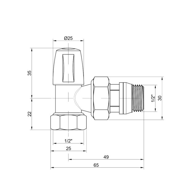 Кран радиаторный Icma 1/2" с антипротечкой угловой без ручки №805+940