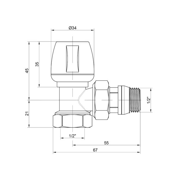 Кран радиаторный Icma 1/2" с антипротечкой угловой №803+940