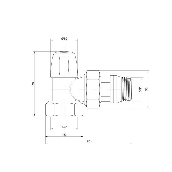 Кран радиаторный Icma 3/4" с антипротечкой угловой без ручки №805+940