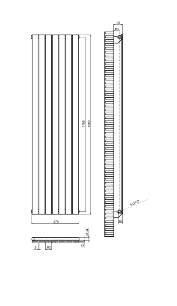 Вертикальный дизайнерский радиатор ARTTIDESIGN Livorno 7/1800 серый мат