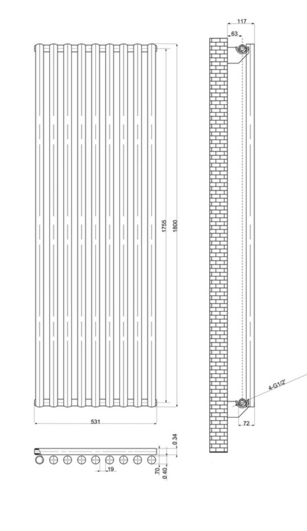 Вертикальный дизайнерский радиатор ТМ ARTTIDESIGN  Matera 9/1800 чёрный песок