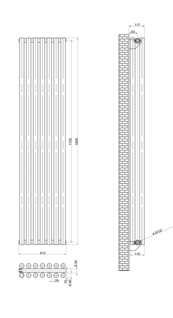 Вертикальный дизайнерский радиатор ARTTIDESIGN Matera II 7/1800 черный песок