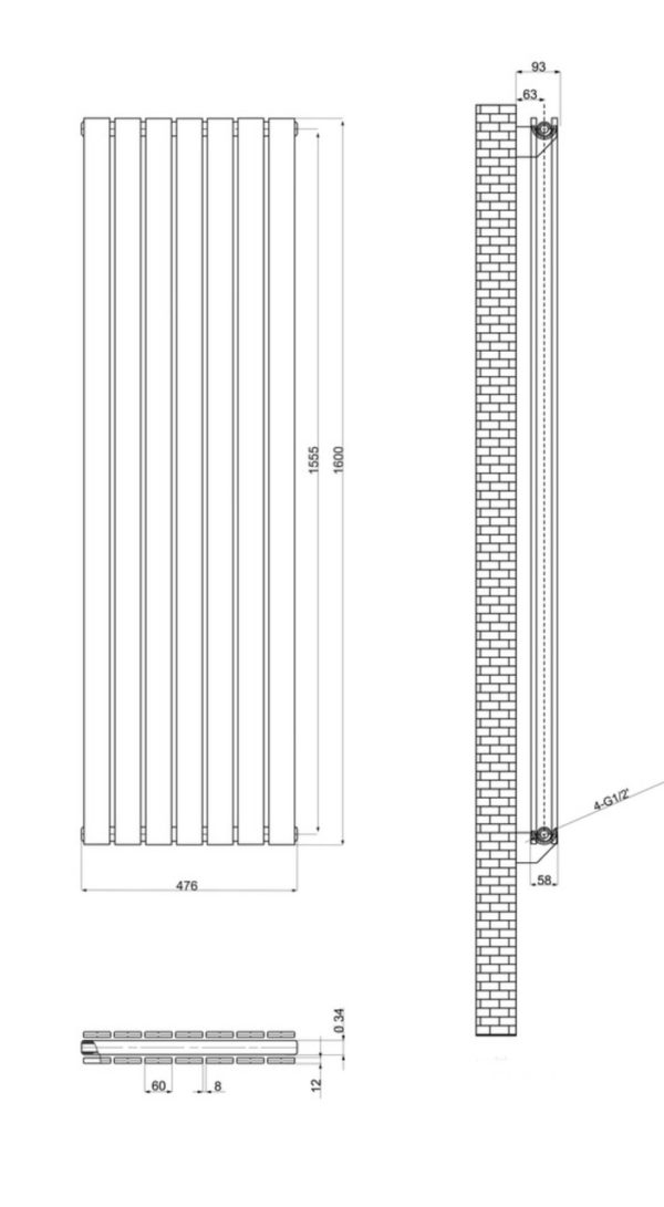 Вертикальный дизайнерский радиатор ARTTIDESIGN Livorno II 7/1600 черный мат