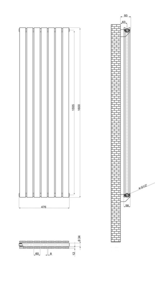 Вертикальный дизайнерский радиатор ARTTIDESIGN Livorno II 7/1600 белый мат