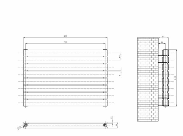 Горизонтальный дизайнерский радиатор ARTTIDESIGN Livorno ІІ G 8/800 чёрный мат