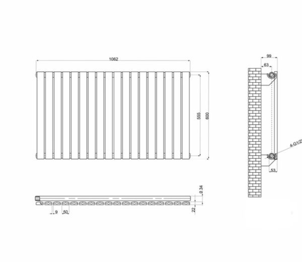 Горизонтальный дизайнерский радиатор ARTTIDESIGN Terni G 18/600 белый мат