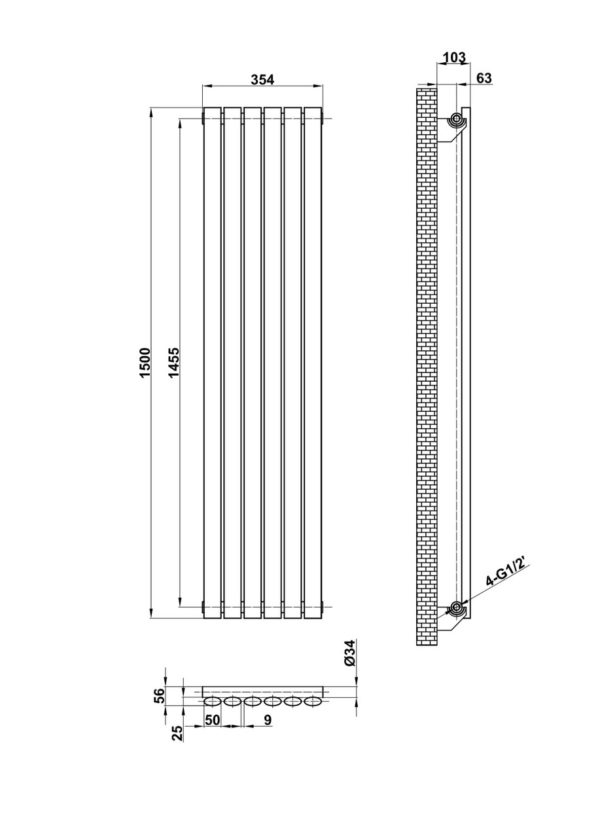 Вертикальный дизайнерский радиатор ARTTIDESIGN Rimini 6/1500 белый мат