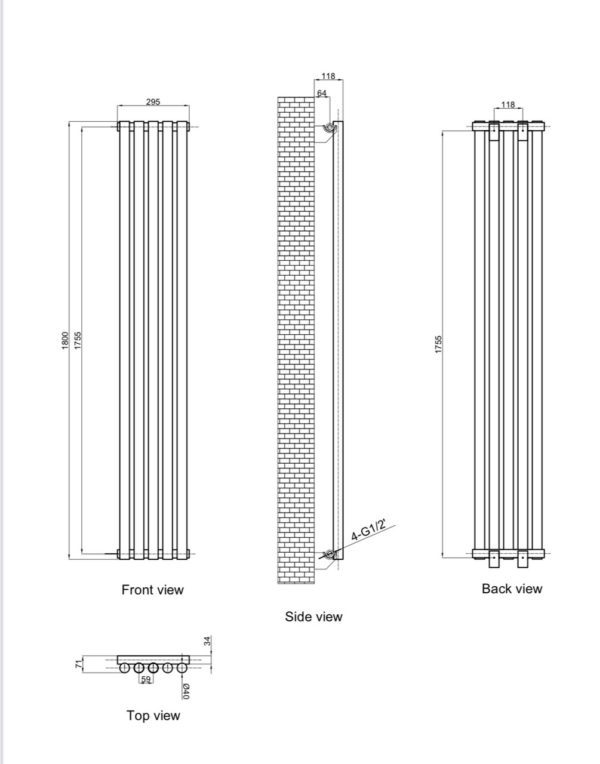 Вертикальный дизайнерский радиатор ARTTIDESIGN Matera 5/1800 серый мат