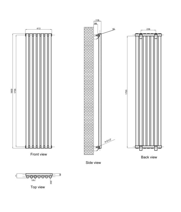 Вертикальный дизайнерский радиатор ARTTIDESIGN Matera 7/1800 чёрный мат