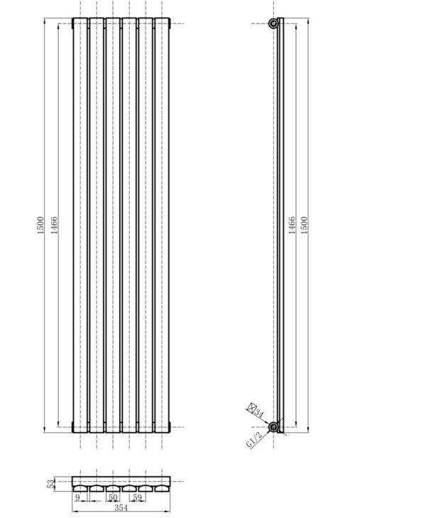 Вертикальный дизайнерский радиатор ARTTIDESIGN Terni 6/1500 белый мат