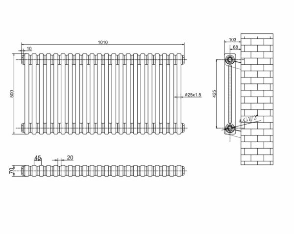 Горизонтальный дизайнерский радиатор ARTTIDESIGN Bari G 22/500 серый мат