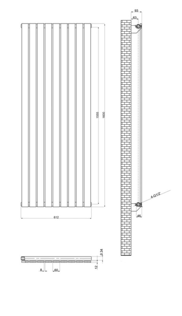 Дизайнерский вертикальный радиатор ARTTIDESIGN Livorno 9/1600 Цвет черный матовый