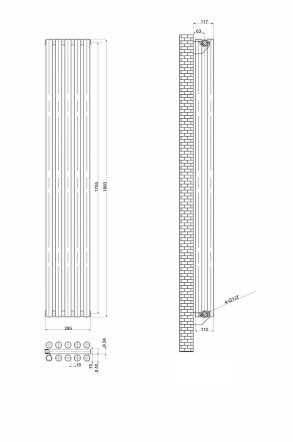 Вертикальный дизайнерский радиатор ARTTIDESIGN Matera II 5/1800 черный матовый
