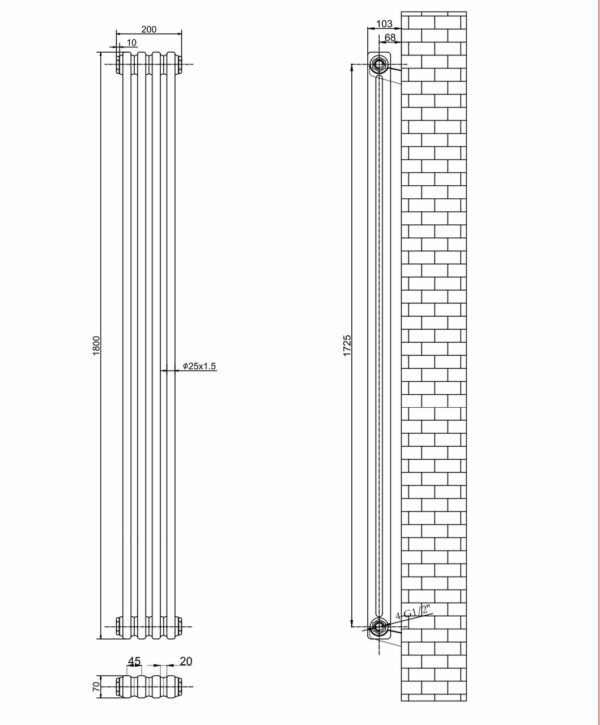Вертикальный дизайнерский радиатор ARTTIDESIGN Bari 4/1800 белый матовый