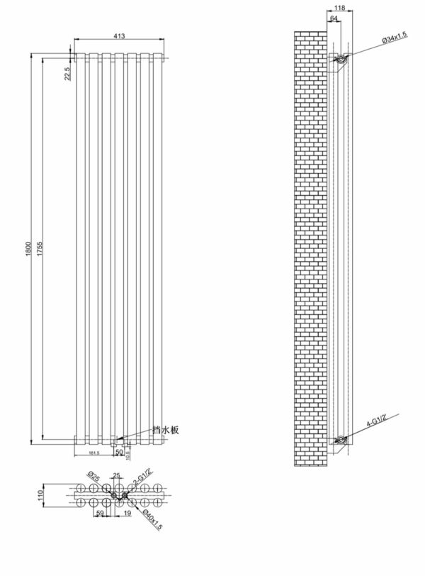 Вертикальный дизайнерский радиатор ARTTIDESIGN Matera II 7/1800/413/50 белый матовый