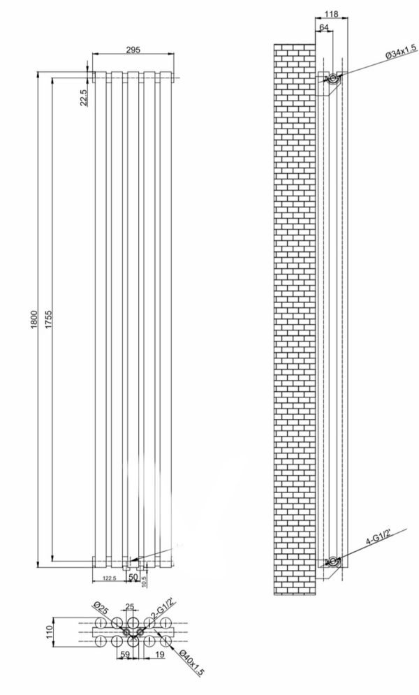 Вертикальный дизайнерский радиатор ARTTIDESIGN Matera II 5/1800 белый матовый