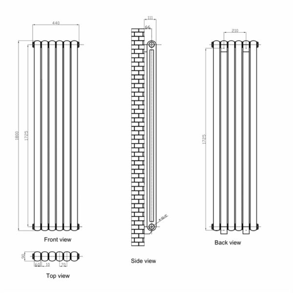 Вертикальный дизайнерский радиатор отопления ARTTIDESIGN Verona 6/1800 серый матовый
