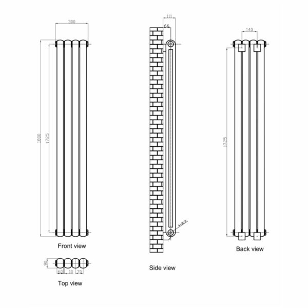 Вертикальный дизайнерский радиатор отопления ARTTIDESIGN Verona 4/1800 черный матовый