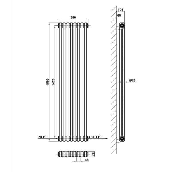 Вертикальные дизайнерские радиаторы отопления  ARTTIDESIGN Bari 8/1500 чёрный матовый