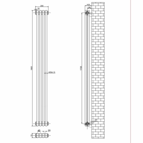 Вертикальные дизайнерские радиаторы отопления ARTTIDESIGN Bari 4/1800 черный матовый