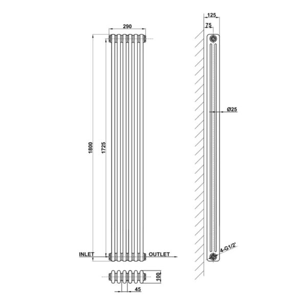 Вертикальный дизайнерский радиатор отопления ARTTIDESIGN Bari