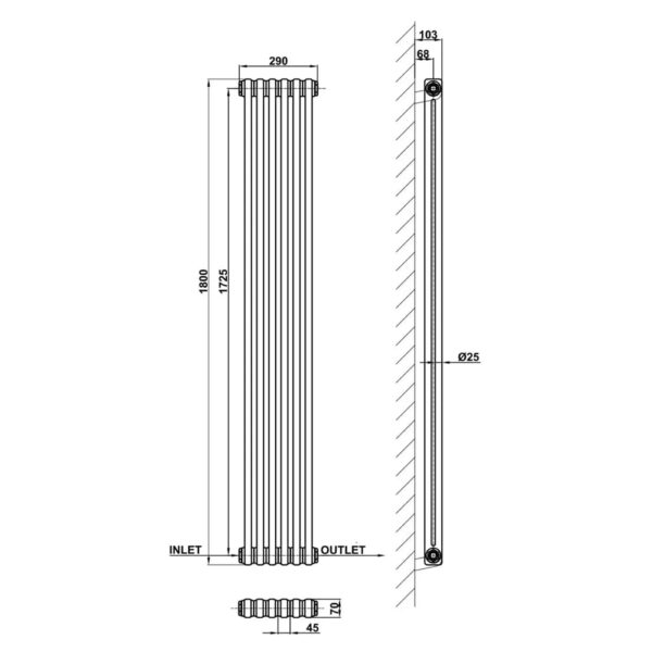 радиатор отопления ARTTIDESIGN Bari II 6/1800/290/50