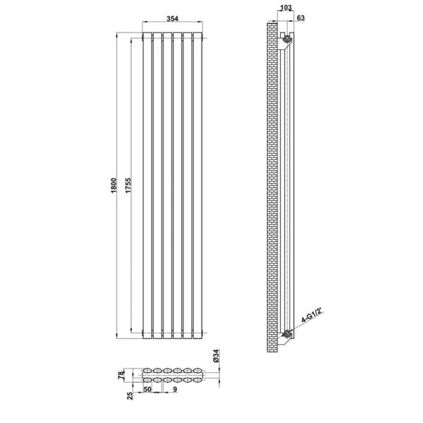 Вертикальный дизайнерский радиатор отопления ARTTIDESIGN Rimini II