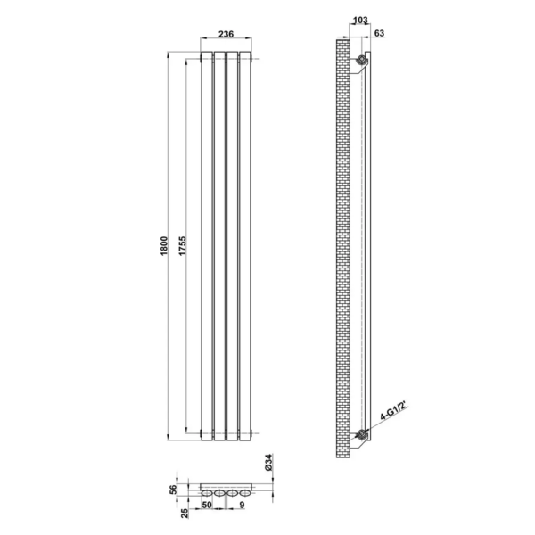 Вертикальный дизайнерский радиатор отопления ARTTIDESIGN Rimini