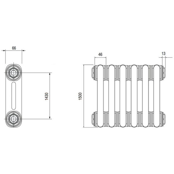 схема Вертикальный трубчатый радиатор DeLonghi Multicolumn 2 колонны