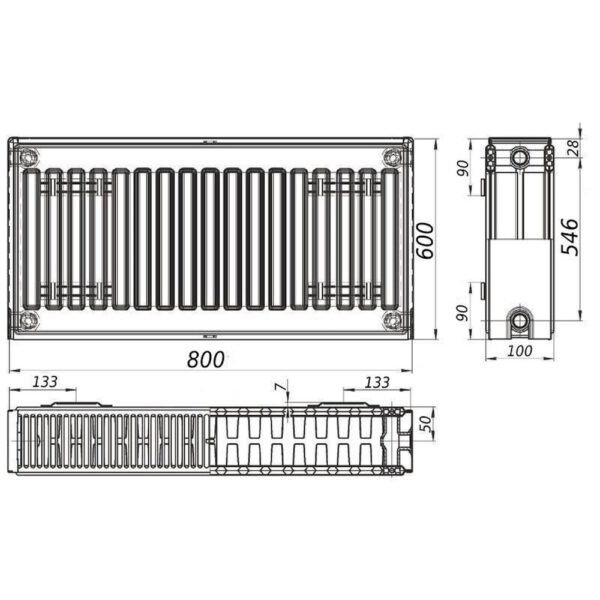 Радиатор стальной панельный QUEEN THERM 22 бок 600x800 схема