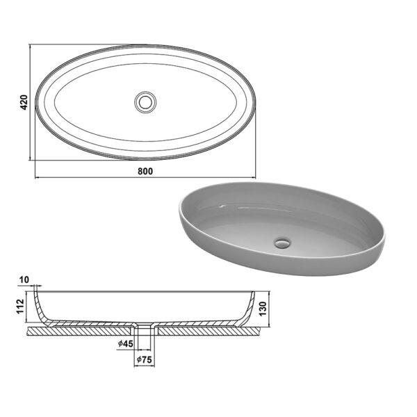 Умывальник Snail «Фараон» 800x420 Белый А100 глянец