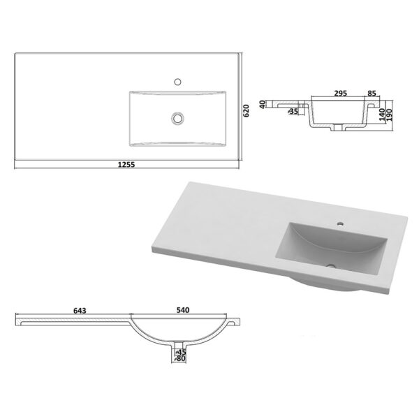 Умывальник Snail «Юнона R» 1255x620 Белый А100 глянец