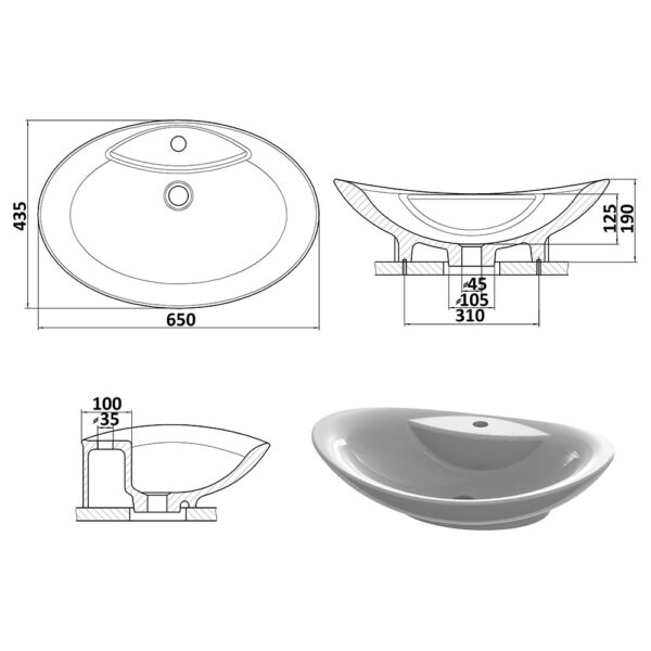 Умывальник Snail «Гармония» 650x435 Белый А100 глянец