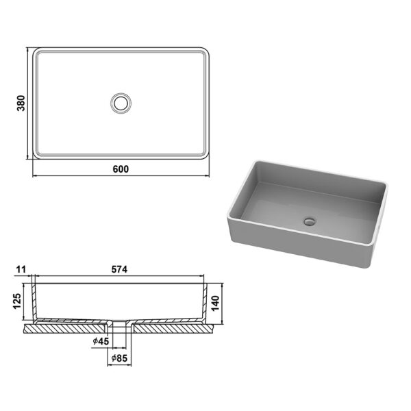 Умывальник Snail «Тоскана» 600x380 Белый А100