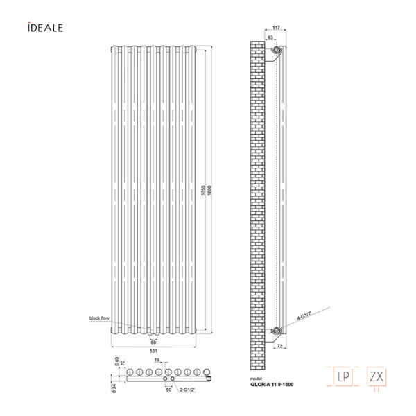 Радиатор дизайнерський Ideale Gloria 9/1800/531 белый