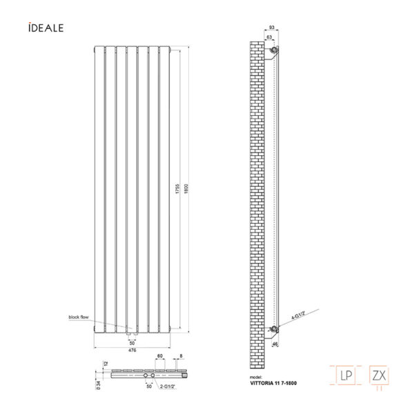 Радиатор дизайнерский Ideale Vittoria 11 7/1800/476