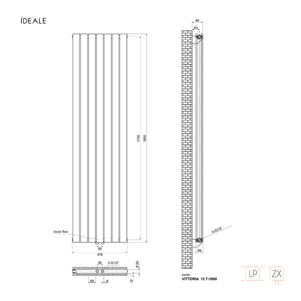 Радиатор дизайнерский Ideale Vittoria 12 7/1800/476