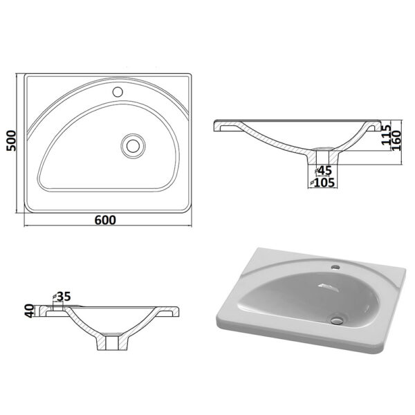 Умывальник Snail «Диана» 600x500 Белый А100