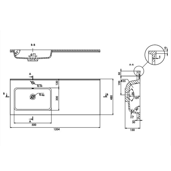 Раковина глянцевая врезная Amidicon Rodeo 120L схема