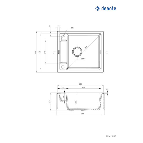 Мойка кухонная Deante Magnetic, 560х500х219 мм, гранитная, врезная