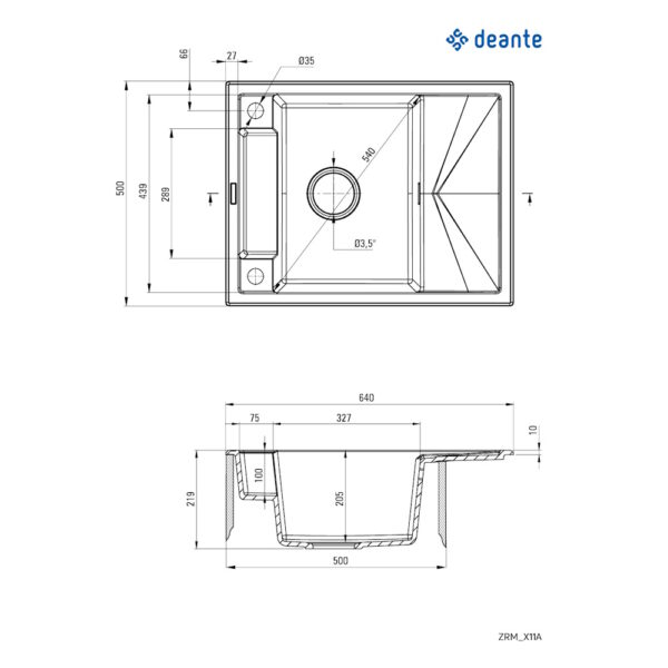 Мойка кухонная Deante Magnetic, 640х500х219 мм, гранитная, с крылом