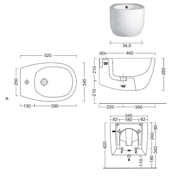 Биде подвесное Nic Design Milk, 34.5х52