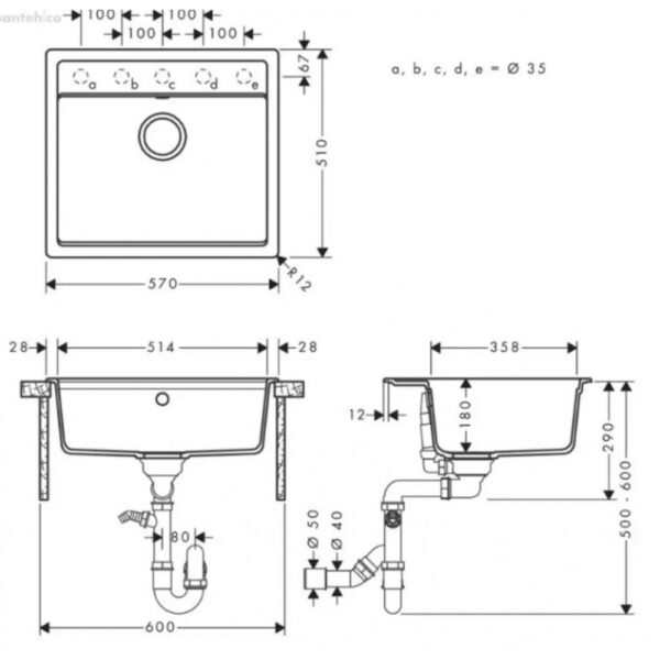 Кухонная мойка Hansgrohe S52 врезная 550х490х190мм