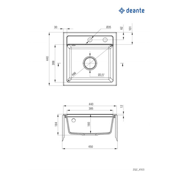 Мойка кухонная Deante Zorba, 440х440х184 мм