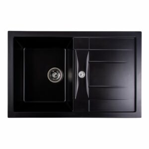 Гранитная мойка для кухни Platinum 7850 TROYA матовая прямоугольная, с крылом, черная