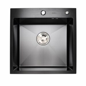 Мойка кухонная Platinum Handmade PVD 500x500x220 (толщина 3,0/1,5 мм) корзина, дозатор, черная