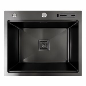 Мойка кухонная Platinum Handmade PVD 60x50 (толщина 3,0/1,0 мм), с подставкой для ножей, черная